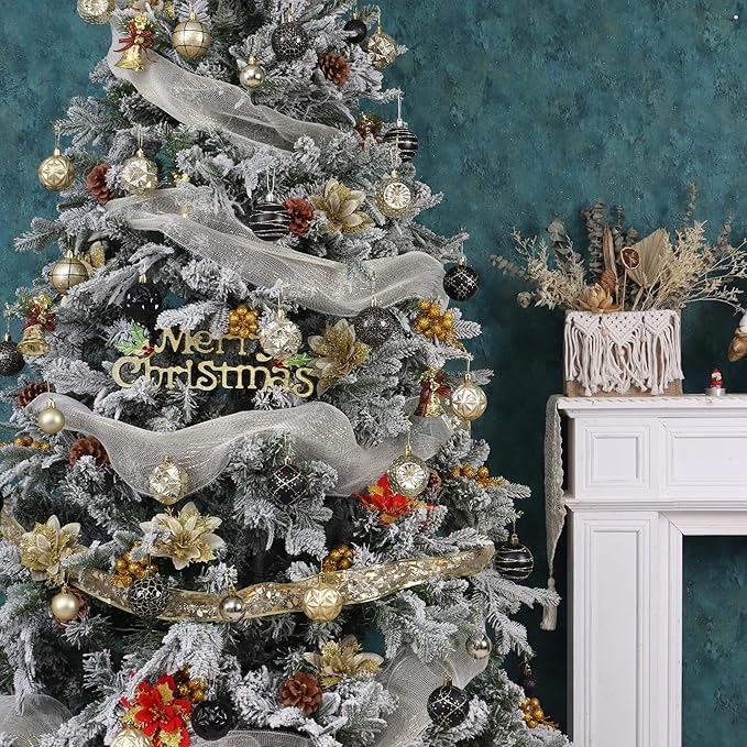 100ct Black and Gold Christmas Ornaments Set, Shatterproof Xmas Tree Ornaments Decorations Collection, Hanging Plastic Christmas Balls for Holiday Party Wedding (Black&Gold)