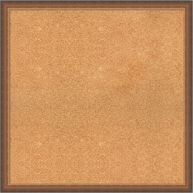 Amanti Art Natural Cork Board for Wall, 28x28 Vision Board with Bronze Frame, Large Corkboard Office Decor for Home Organization, Modern Corkboard Pinboard to Display Items for Home Organization in