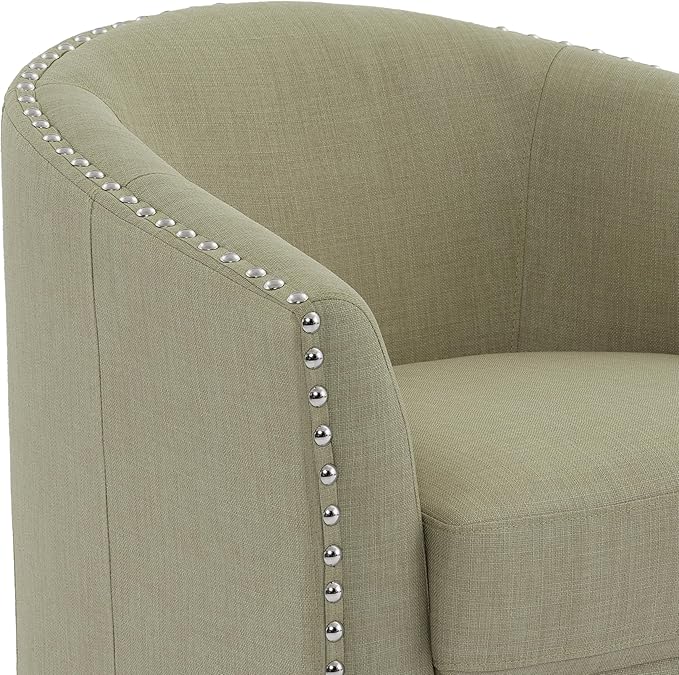 UIXE 360° Swivel Barrel Accent Chair, Modern Upholstered Arm Chair Round Club Armchair, Nailhead Trim Single Sofa Seating in Fabric for Living Room - Light Camel