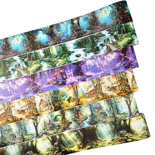 Forest-Themed Seamless Washi Tape Scrapbook Kit – 6 Rolls with Cottage, Waterfall & Fairy Forest Designs for Journaling, DIY Crafts, Gift Wrapping, Card Making and Decoration