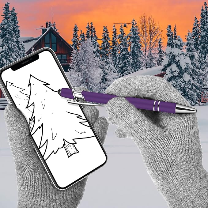 Tenare 12 Pieces 2 in 1 Stylus Metal Ballpoint Pen with Stylus Tip, 1.0 mm Black Ink Ballpoint Pen for Touch Screens(Purple and Silver)