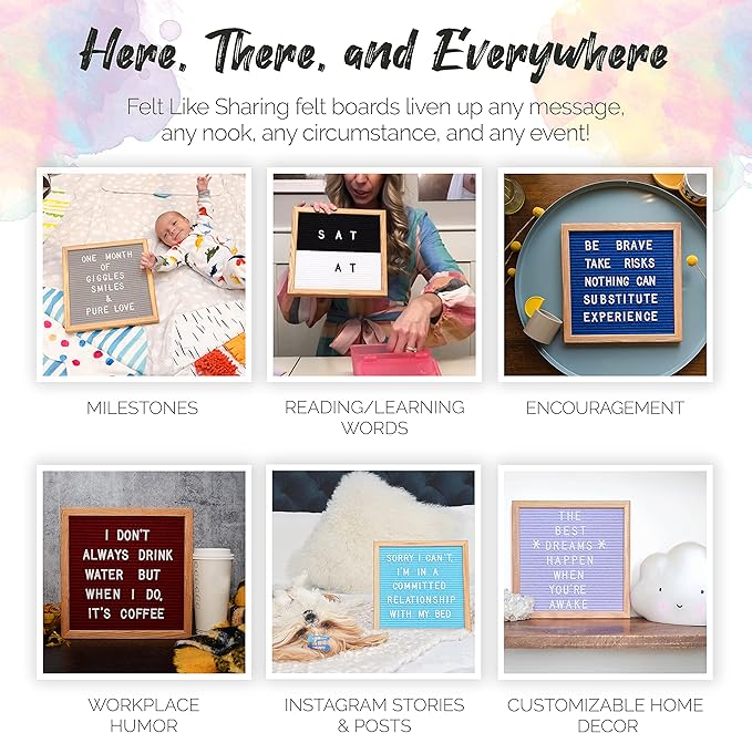 Felt Like Sharing Square Letter Board (White Felt - 10”x10”) – Changeable Message Board with 3 Sets of Felt Board Letters – Statement Wall Sign for Quotes, Home or Holiday Decor In Oak Frame