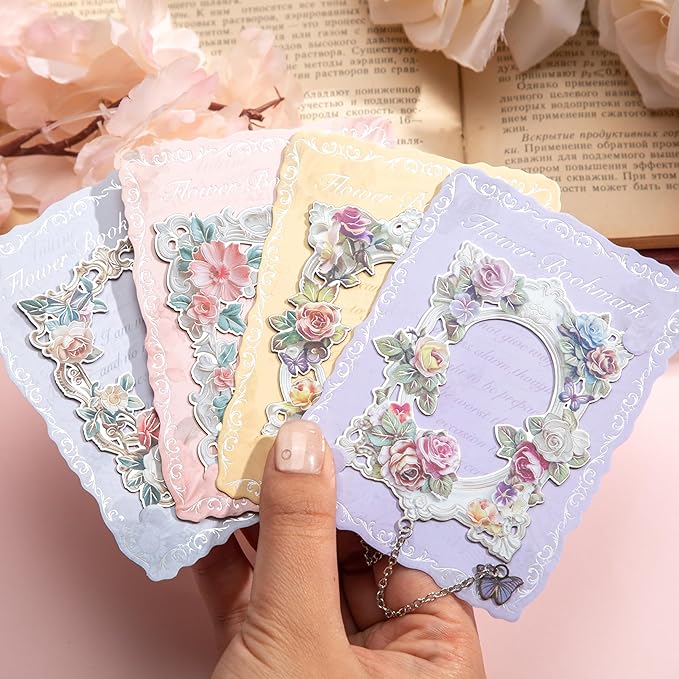 4 Pieces Metal Bookmarks for Women, Large Size Cute Hollow Bookmark Garland Flower Window Butterfly Unique Book Mark for Reading, Artistic Gift for Book Lovers Writers Readers Children Teens Men