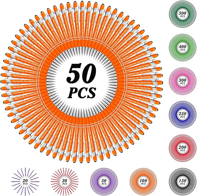 Max 500 Pcs Personalized Pens Bulk, Custom Pens with Free Engraving, Customized Stylus Tip Ballpoint Pen with Your Name Massage Text for School Office Business Graduation Anniversaries-50 Packs