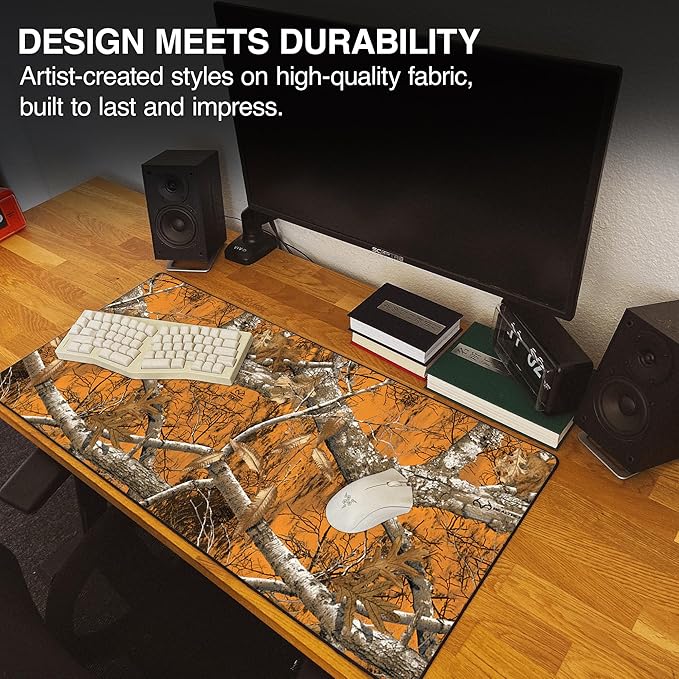 MPCO. Real Tree Large Gaming Desk Pad - 36" x 17" Duraglyde Fabric Edge Orange – Without Logo Desk Mats - Non-Slip, Washable, Smooth Glide for Precision Gaming & Work