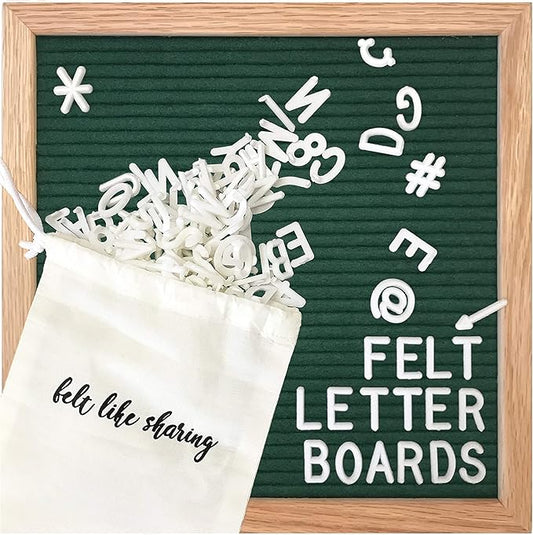 Felt Like Sharing Square Letter Board (Evergreen Felt - 10”x10”) – Changeable Message Board with 3 Sets of Felt Board Letters – Statement Wall Sign for Quotes, Home or Holiday Decor In Oak Frame