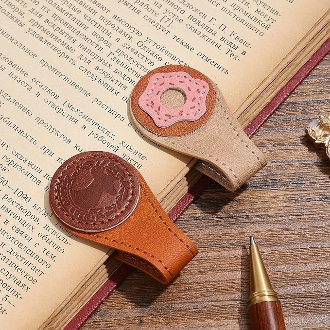 2PCS Vintage Magnetic Leather Bookmark, Leather Magnetic Bookmarks for Women, Magnetic PU Bookmarks Clip Book Accessories