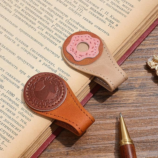 2PCS Vintage Magnetic Leather Bookmark, Leather Magnetic Bookmarks for Women, Magnetic PU Bookmarks Clip Book Accessories