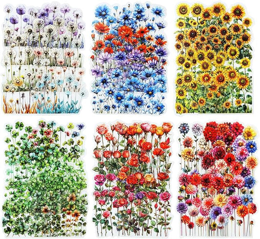 AurriiLeaf Viewing Flowers PET Sticker Set, 120PCS Floral Ephemera for Scrapbooking, Journaling, Crafting, DIY Projects, Diaries, and Art Supplies