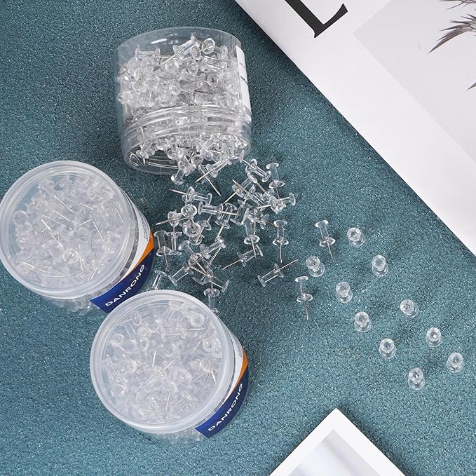 1600 PCS Clear Push Pins, Standard Thumb Tacks for Bulletin Board, Steel Point and Clear Plastic Head, Pin Tacks for Wall Cork Board Maps Photos Calendar Hangings, Office School Supplies