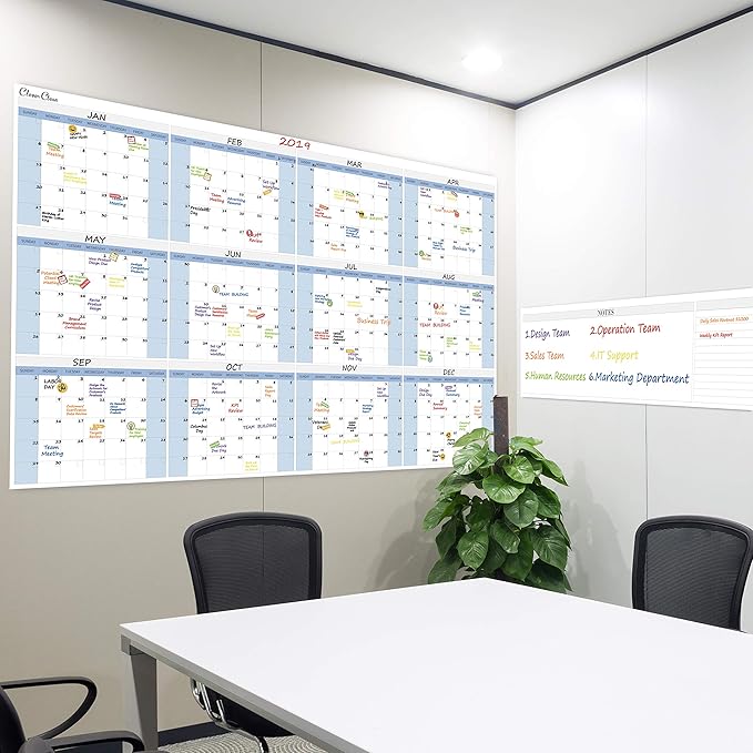 CLEVER CLEAN Large Dry Erase Wall Calendar 5 Feet- 48"x60" 2025 Undated Yearly Planner for Home, Office, School Projects - Jumbo Erasable Laminated Task Organizer
