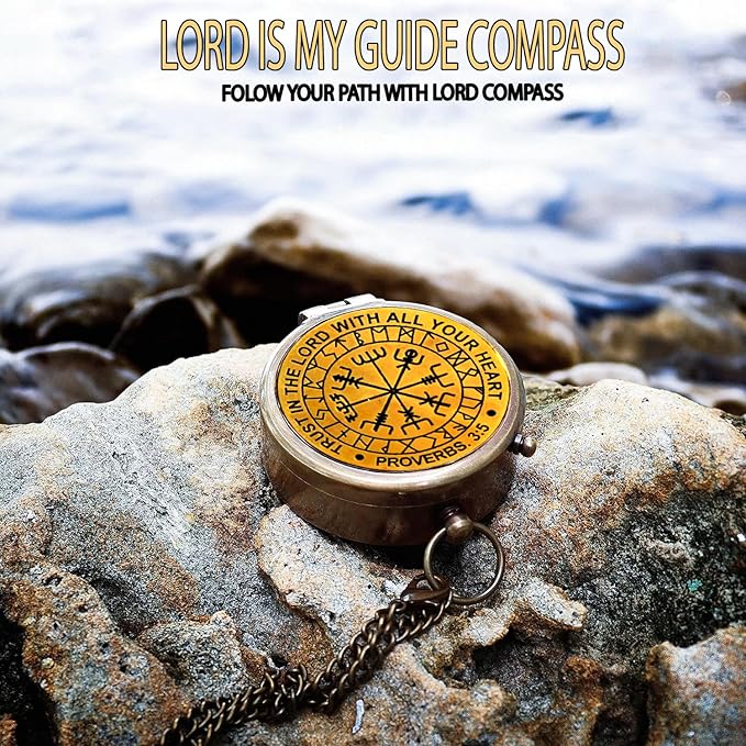 Trust in The Lord With All Your Heart - Proverbs 3:5-6 Quote Engraved Compass With Wooden Box, Greeting Card, Gift Compass, Graduation Day Gifts 2024 for Women Men Boys Girls