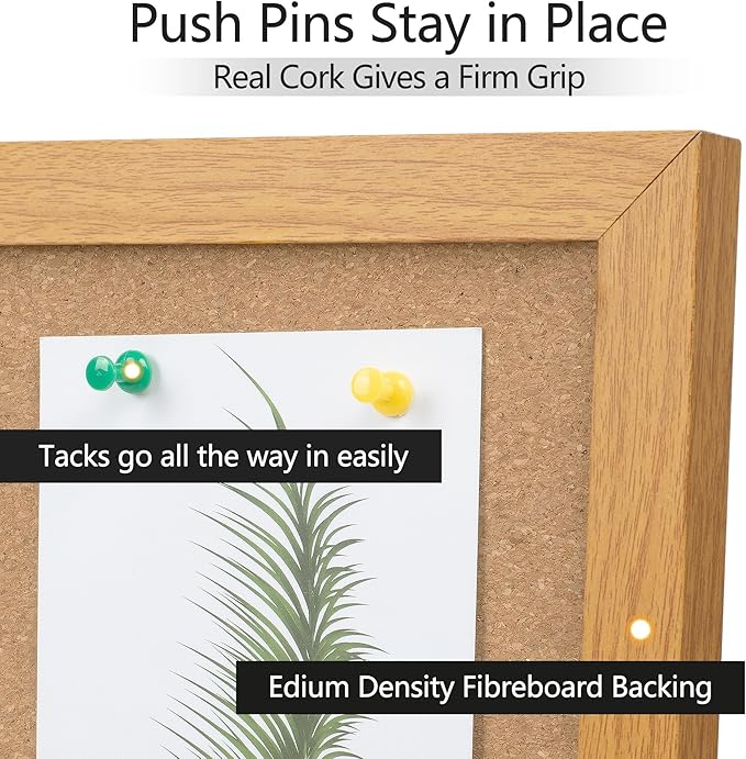 Board2by Cork Board Bulletin Board 30 x 42, Oak Framed 4x3 Corkboard, Office Board for Wall Decor, Large Wall Mounted Notice Pin Board with 15 Push Pins for School, Home & Office