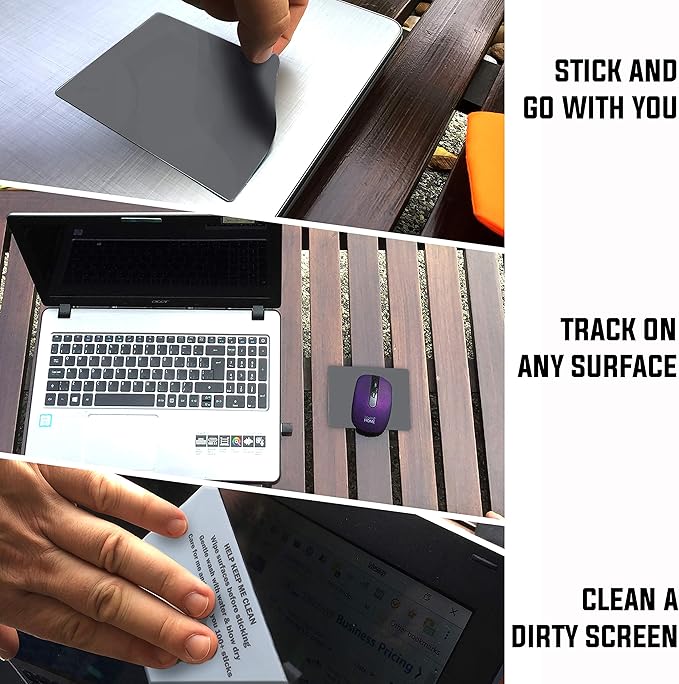 Mouse Pad Adhesive Bottom - Sticks to Any Surface - Portable - Webcam Covers Included (Blank Gray)