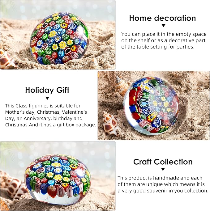 EUSTUMA Hand Blown Glass Flower Figurine,Glass Paperweight for Birthday Gift