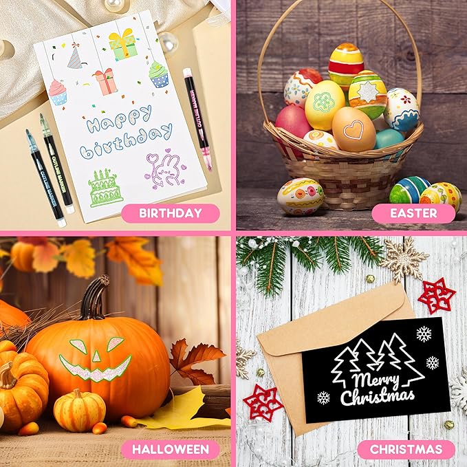 Outline Glitter Markers, 24 Colors Outline Shimmer Markers, Teen Girl Gifts Trendy Stuff, Glitter Pens Set, Art Crafts School Journaling Supplies for Kids Girls Ages 4-16 Year Old