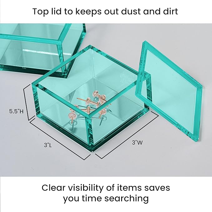 OfficeGoods 3-Tier Stackable Acrylic Holder- Stylish Desk Organizer and Storage for Office or Home – Transparent Square Design, Green with Silver Metal Base