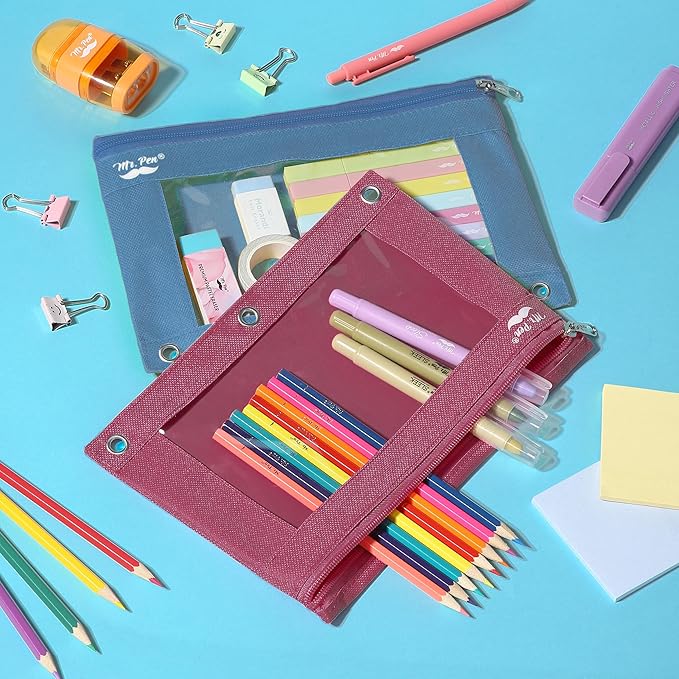Mr. Pen- 2 Pack Pencil Cases, Flat Zipper Pouch for 3 Ring Binder