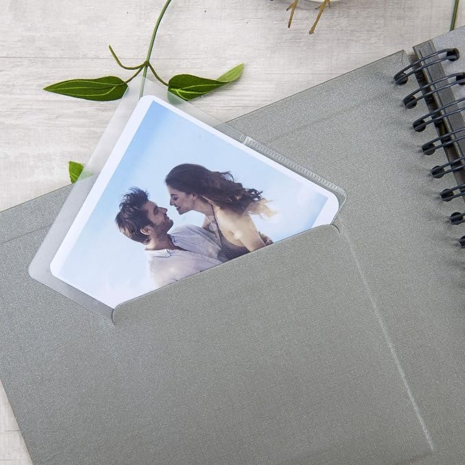 8 x 8 Inch Small DIY Scrapbook Photo Album with Window Design Cover 80 Pages Craft Paper Memory Book for Weeding Family Travel and Baby (Gray)
