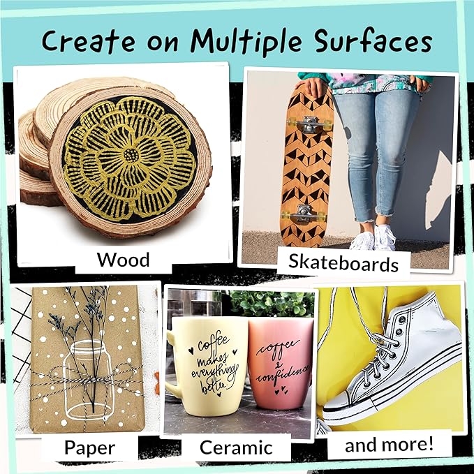 4 Dual Tip Acrylic Paint Pens - Fine Tip & Medium, Permanent & Waterproof - Acrylic Paint Markers for Rock Painting, Canvas, Wood, Ceramic, Glass, Fabric, Metal - White, Black, Gold & Silver