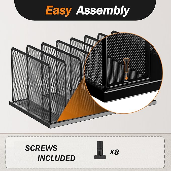 Kuntine.B Desk File Organizer 7 Upright Mesh Desktop Organizer File Sorter Office Organization File Holder for Home, Office & Classroom, 2 Pack