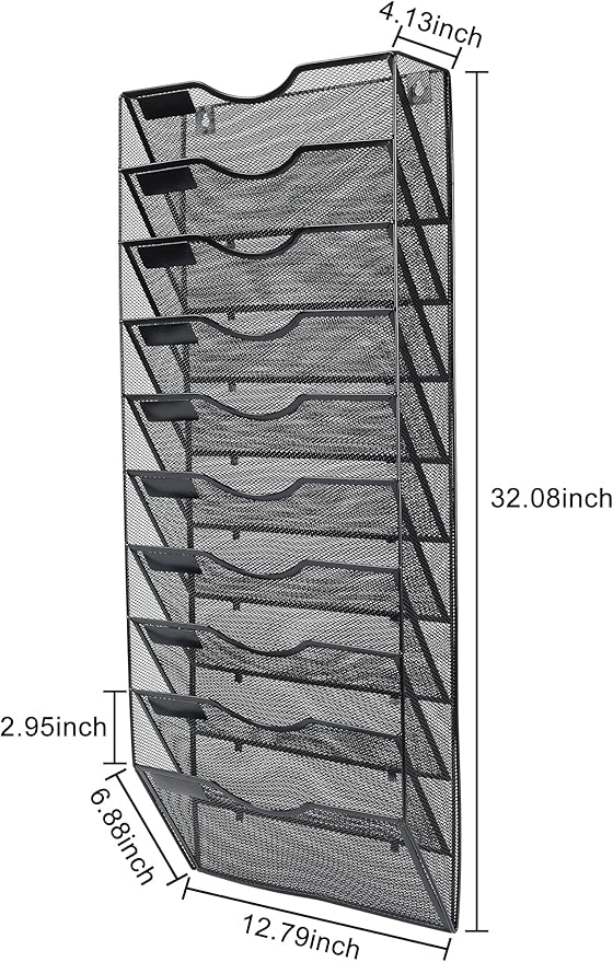 PAG Hanging Wall File Holder Organizer Mail Sorter Literature Rack for Office, 10 Pockets, Black