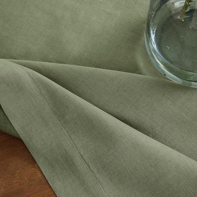 Solino Home Linen Oil Green Table Runner 90 Inches Long - 100% Pure Linen 14 x 90 Inch Table Runner for Fall, Autumn, Thanksgiving - Fete