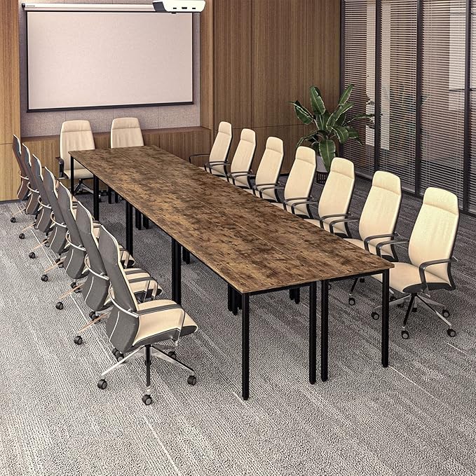 Bonzy Home Conference Tables 18ft Office Computer Desk for Meeting Room Study Writing Printer Table Meeting Seminar Table for 20 People Rustic Vintage Brown 8PCS 220.4"x47.2"x29.5"
