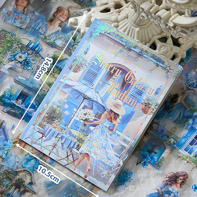 Snycler Blue Garden Series Sticker Book - 20 Sheets Vintage PET Stickers for Scrapbooking, Junk Journaling, Ephemera, and Decorative Crafts - Pre-Cut Urban Design Stickers
