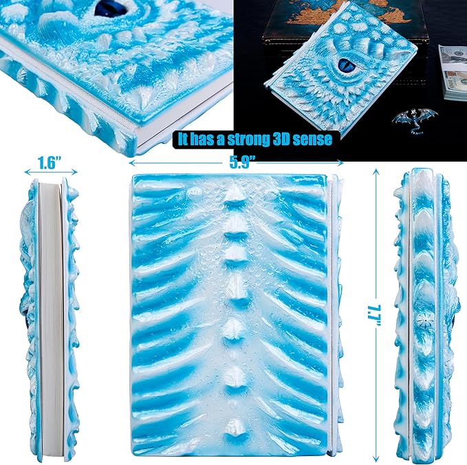 3D Dragon Eye Embossed Journal,Resin Engraving Notebook,Dnd notebook for Dragon Lovers ，Blank Paper,Hardcover Travel Notepad for Writing,Sketchbook,Collection,Gift,Decoration A4 and A5 Size (A5-Ice dragon-Lined-Brooch)