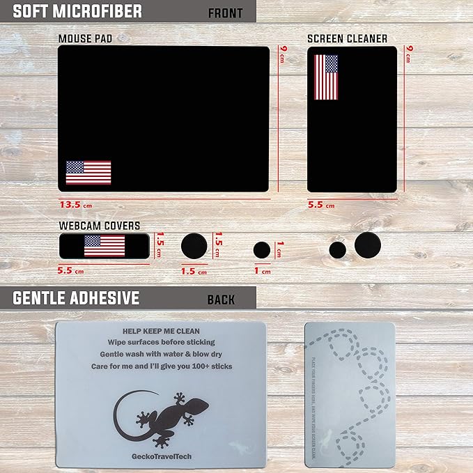 Mouse Pad Adhesive Bottom - Sticks to Any Surface - Portable - Webcam Covers and Screen Cleaner Included (USA Flag)