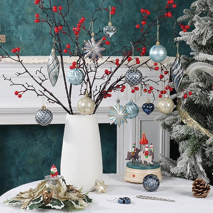 82Pcs Blue and Gold Christmas Ornaments Set, Shatterproof Medium Christmas Ball Ornaments, Christmas Decorations Hanging Ornaments for Xmas Trees, Holiday, Party Decor (Navy Blue & Gold)