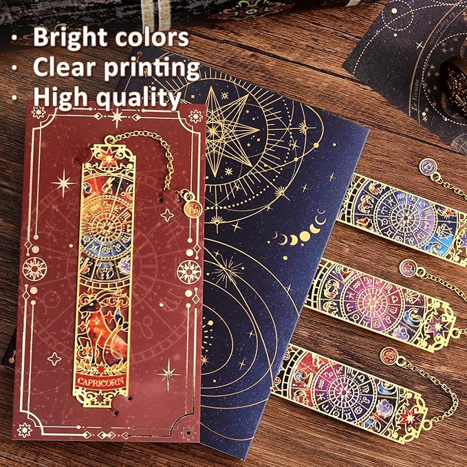 12 PCS Zodiac Theme Metal Bookmark for Women, Gold Hollow Astrology Bookmarks Set Funny Book Mark for Girls, Teenage, Student, Readers, Men, Horoscope Themed Gifts for Book Lovers, Birthday Present