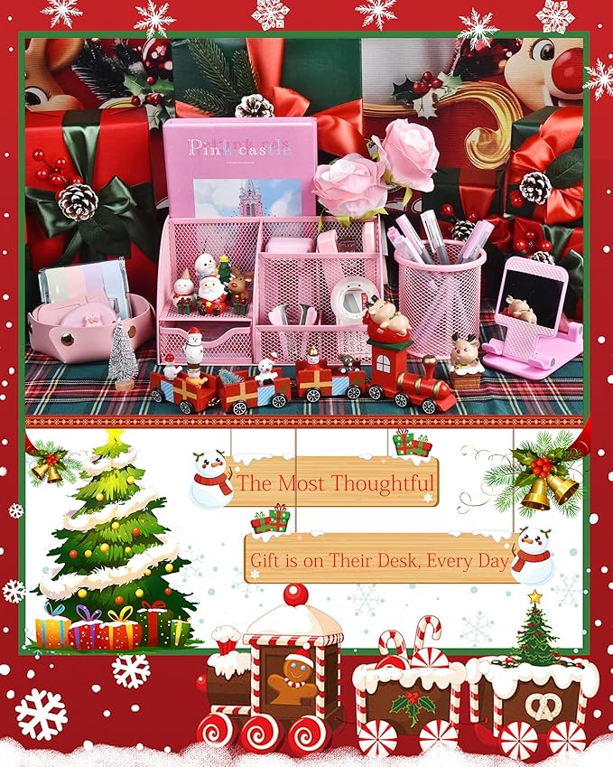 Pink Desk Accessories, 24Pcs Pink Office Supplies and Desk Organizers, with Tape Dispenser, Stapler, Staple Remover, Ect, Christmas Gifts