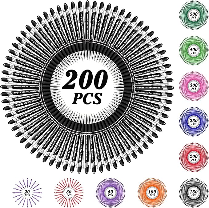 Max 500 Pcs Personalized Pens Bulk, Custom Pens with Free Engraving, Customized Stylus Tip Ballpoint Pen with Your Name Massage Text for School Office Business Graduation Anniversaries-200 Packs