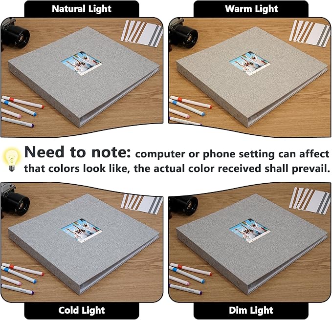 Vienrose Scrapbook Photo Album 12x12 Inch 3 Ring Binder, Linen Cover Large DIY Scrapbooks with 30 Sheets Plastic Sleeves 60 Pages Blank Khaki Inner Pages for Wedding Birthday Travel Baby Photos Grey