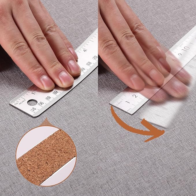 2PCS 24 Inch Metal Ruler, Stainless Steel Straight Edge Ruler with Cork Backing, Non-Slip Imperial & Metric Measuring Tool for School, Office, Woodworking, Drafting