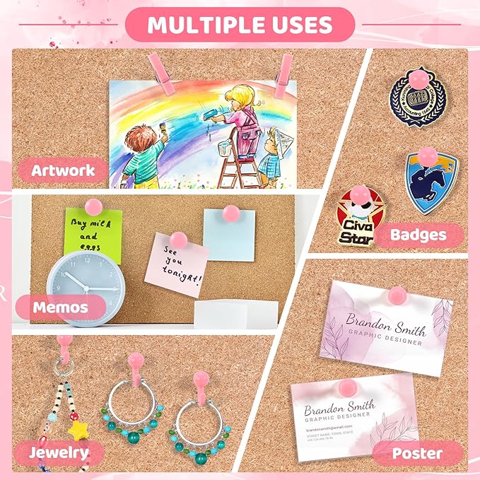 240Pcs Pink Thumb Tacks,5 Style Cute Push Pins, Decorative Push Pins for Bulletin Boards, Cork Board, Pink Office Supplies, Office Decor