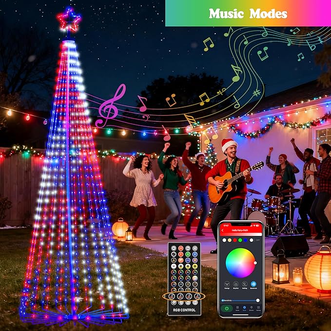12FT Lighted Outdoor Christmas Tree, 832 LED Smart Cone Tree, Music Sync RGB Fairy Lights, LED Light Show, APP and Remote Control, Timer Function, Perfect for Outdoor Christmas Decorations