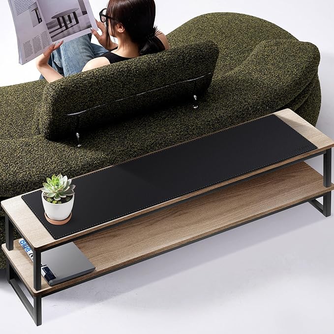 MAIDERN 47” x 7.9” Narrow Table Cover, Reversible Leather & Cork Console Table Mat, Long Slim Table Protector for Sofa Table, Entryway, Sideboard, Hallway, or Buffet Table (Black)