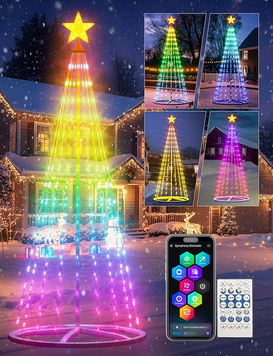 9ft Smart Lighted Christmas Cone Tree Outdoor, 16 Mil Color Changing, APP & Remote Control, Music Sync, Timer, Group Control, RGB Led Christmas Decorations for Indoor Outdoor