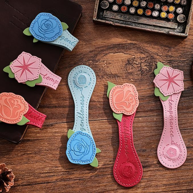 3 PCS Fruit of Spirit Magnetic Leather Bookmarks, Floral Patterns (Faithfulness Gentleness Temperance) of Galatians, Bible-Inspired Page Markers, Gift for Book Lovers, Students, Book Accessories