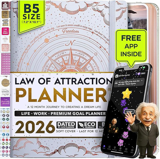 2026 Planner Weekly and Monthly | Law of Attraction Planner with Panduo App | A 12 Month Journey for Productivity, Gratitude & Goal Setting | Includes Foldable Vision Board, Gift Box & Stickers