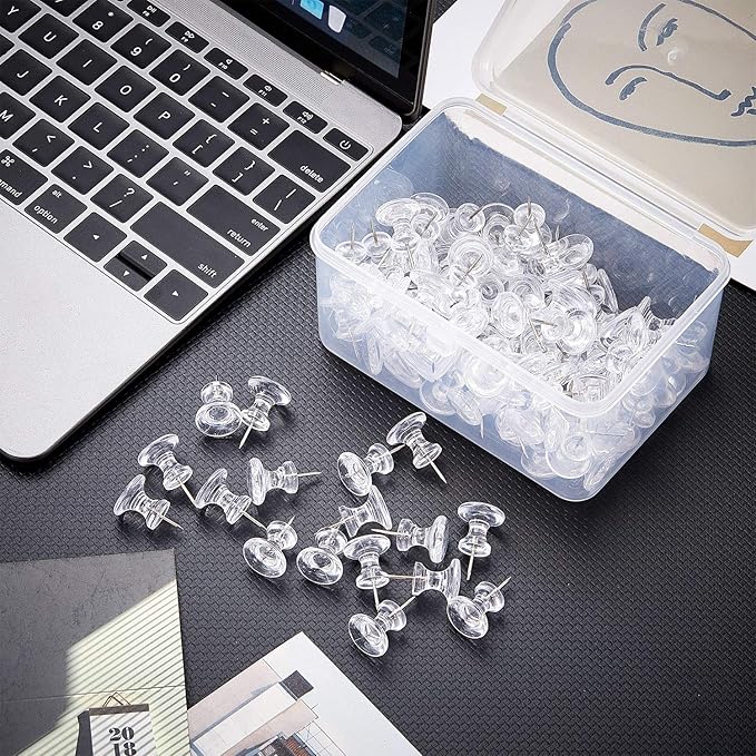 Outus 100 Pcs Giant Push Pins Large Thumb Tacks Plastic Heads 1 Inch Jumbo Push Pins for Cork Board Map Posters Office School(Clear)