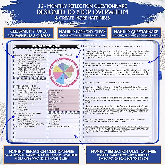 Law of Attraction Planner – Undated Hourly, Weekly & Monthly Goal Setting Planner, 12-Month to Increase Productivity | Life & Gratitude Journal, Include Foldable Vision Board, Gift Box & Stickers