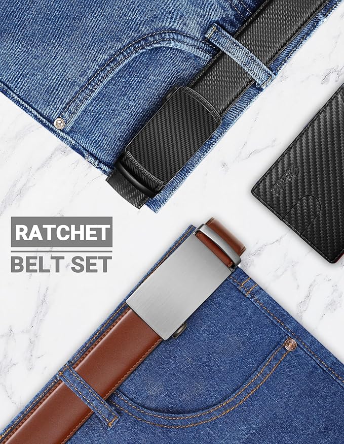 Zitahli Ratchet Belt for Men - 2 Packs Leather Mens belt For Gift Men Dress and Casual,Trim to Fit