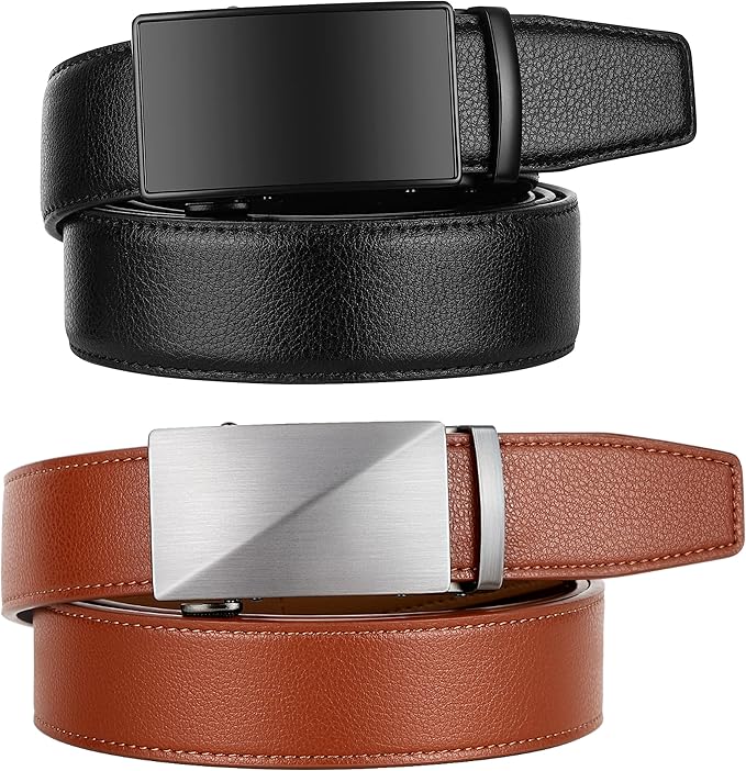 Zitahli Ratchet Belt for Men - 2 Packs Leather Mens belt For Gift Men Dress and Casual,Trim to Fit
