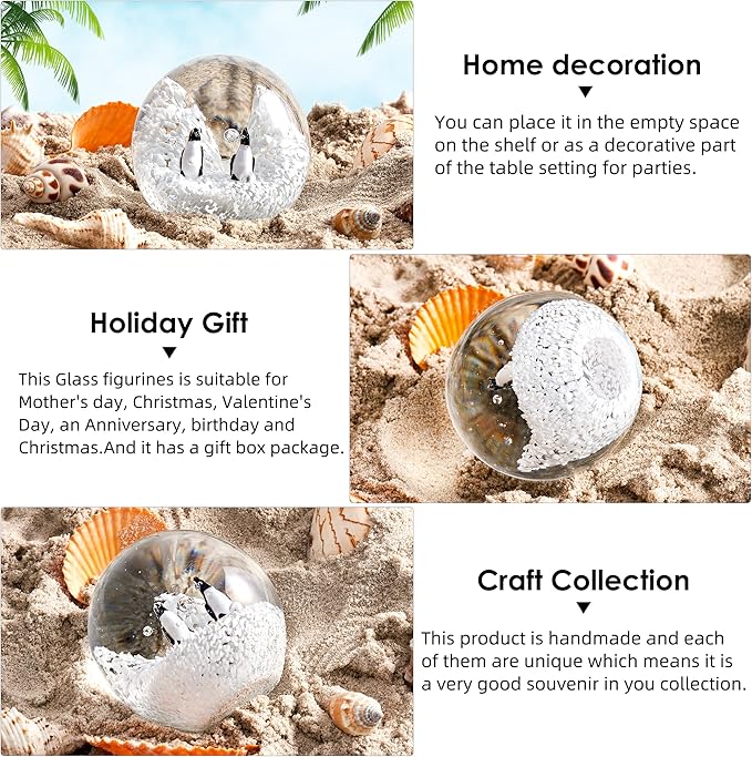 EUSTUMA Hand Blown Glass Penguin Paperweight,Sea Animal Ornament for Fish Tank Aquarium,Sea Animals Collection for Birthday Gift,Paperweight Glass Ball