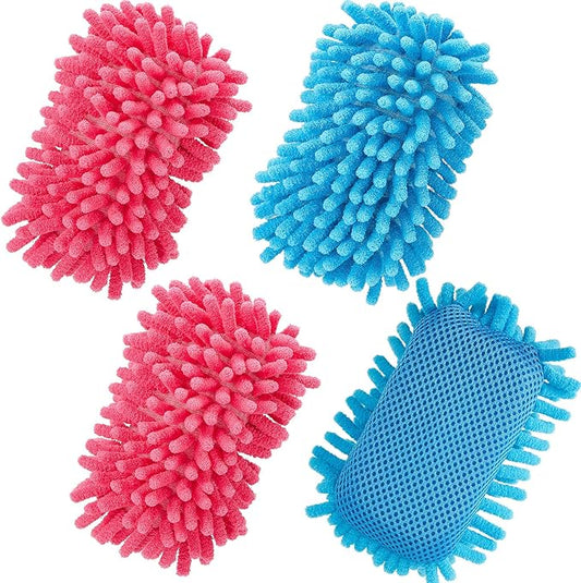 Zonon 4 Pieces Dry Erase Eraser Microfiber Shag Washable Whiteboard Eraser for Markers, Chalk, Classroom, Home and Office(Blue, Pink)