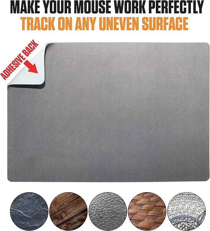 Mouse Pad Adhesive Bottom - Sticks to Any Surface - Portable - Webcam Covers and Screen Cleaner Included (2 Pack -Blank- Gray